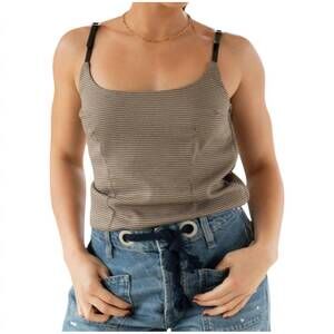 NEW GOLDEN jeannine houndstooth buckle strap top in toffee